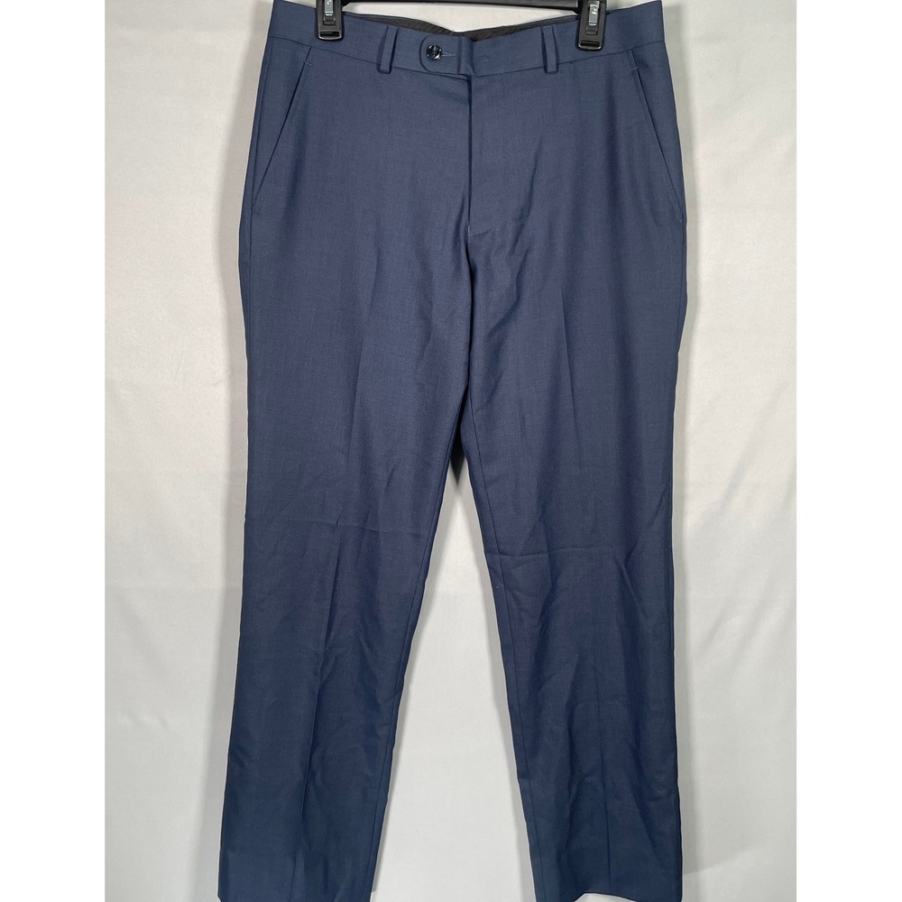 Perry‎ Ellis Portfolio Mens Blue Dress Pants Flat Front 32x32 Poly Rayon Blend